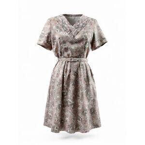 40s Vintage Sheer Day Dress in Grays and Lavenders - M
